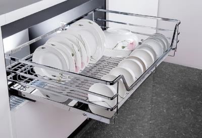 EUROKIT Giá để bát đĩa tủ dưới Inox 304 ray giảm chấn gắn liền