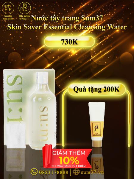 Nước tẩy trang 3 trong 1 Sum37 Skin Saver Essential Cleansing Water